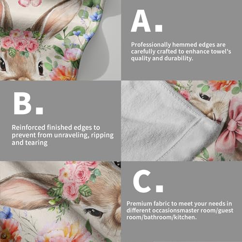 Giwawa Flower Bunny Easter Kitchen Towels Spring Floral Rabbit Eucalyptus Leaves Dish Towel 14x28 Inch Seasonal Farmhouse Holiday Decoration Hand Towels Set of 2 - color: Bunny Beige