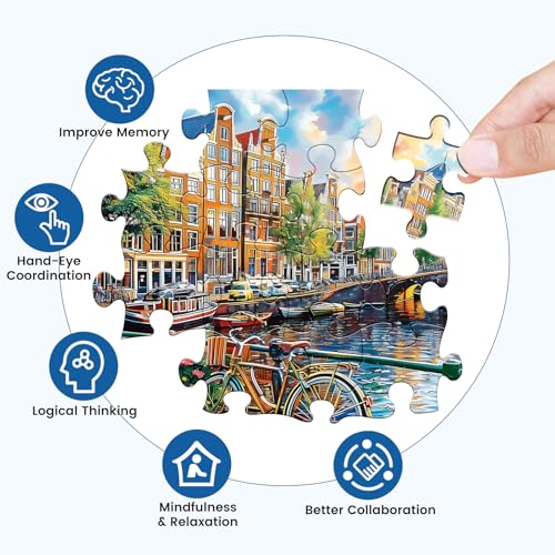 Jigsaw Puzzles 300 Pieces for Adults Bike Puzzles for Kids Ages 8-10 10-12 | River Bridge Town City Scenery Puzzle Games 300 Piece Puzzle Recycled Cardboard Puzzles Educational Toys Gift Family - color: Bike