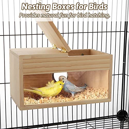 Fhiny Parakeet Nesting Box, Wooden Bird Breeding Box for Cage with Perch Transparent Acrylic Parakeet Nest for Lovebirds Budgies Conures Finches Small and Medium - Sized Birds (Medium)