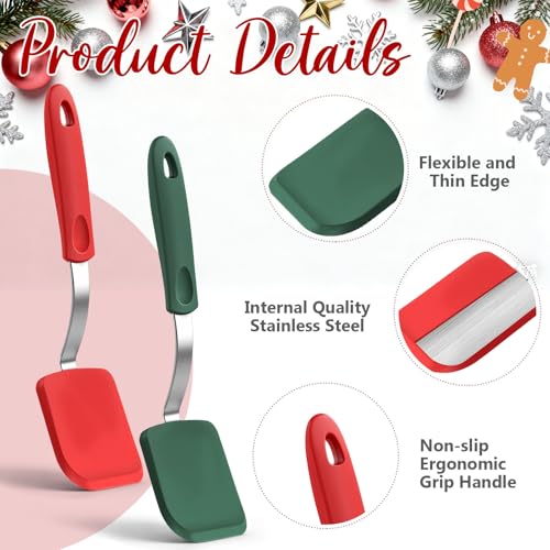 Silicone Cookie Spatula Turner 2 Pack Mini Brownie Spatula Flexible Kitchen Small Silicone Turner for Nonstick Cookware Heat Resistant No Scratch Flipper for Egg(Solid Flat,Red, Green) - color: Red, Green