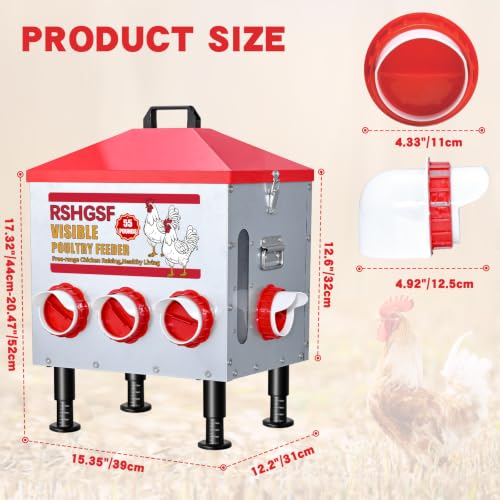 Stainless Steel Automatic Chicken Feeder, 55 lb, 8 Feeding Ports, Waterproof, Rodent Free, Outdoor Metal Poultry Feeder with Adjustable Anti-Slip Feet
