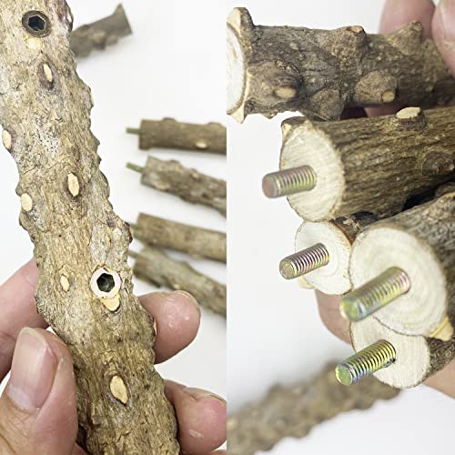 3 PCS Nature Wood Bird Ladder Perch Nature Wood Stand Parrot Chew Toy Cage Hanging Pet Cage Bird Climbing Step Ladders for Small Animal