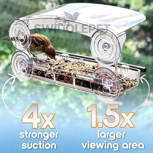 Window Bird Feeder Outdoor with 3 Feeding Compartments | Bird feeders with strong suction cups ，Squirrel Proof Clear Acrylic backyard birding & wildlife, Wild Bird Watching Gift