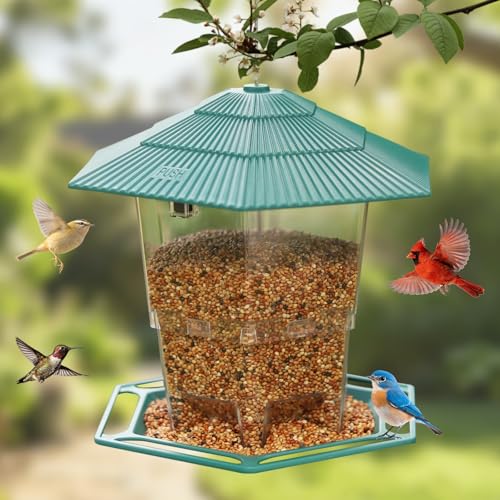 Bird Feeder for Outdoors Hanging,Hanging Wild Bird Feeders with S Hook for Blue Bird, Cardinals, Finches,Wild Birds Seed Feeder, As Gift for Bird Lovers（Green） - color: Green Bird Feeder