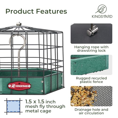 Kingsyard Squirrel Proof Platform Bird Feeder | Metal Mesh Tray, Recycled Poly Lumber Feeder, Great for Small Wildbirds Finches Bluebird Mealworm, Green - color: Green