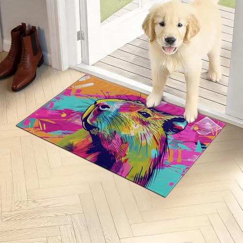 Colorful Capybara Doormat 17x29.5 Inch, Pop Art Style Indoor Door Mat, Funny Animal Non-Slip Welcome Rug Gifts for Living Room, Kitchen, Bedroom,Farmhouse Decor - color: Colorful Capybara