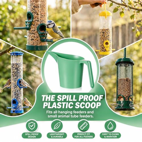 2 Pack Bird Feeder Scoop Set,Pet Food Bird Seed Scoop Large Capacity Suitable Narrow Spout Suitable for Tube Feeders Birds Chicken Livestock Restaurant Kitchen (Green) - color: Green