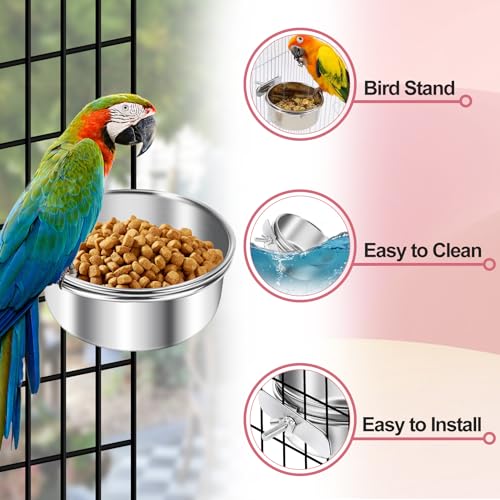 ToLanbbt 8 Pcs Stainless Steel Bird Food Bowls Bird Water Bowls with Clamp Holder, Parrot Feeding Dish Cups Parrot Cage Coop Feeders for Cockatiel Conure Budgie Parakeet Macaw Lovebird Small Animal, S - size: Small
