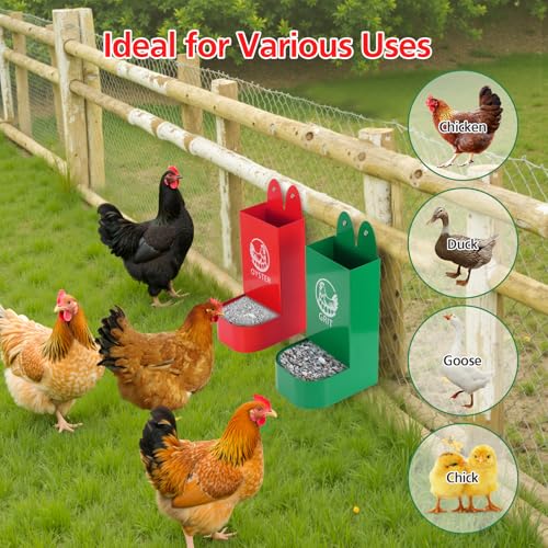2Pack Chicken Grit and Oyster Shell Feeder for Hens – US Patent Pending – Heavy-Duty Metal Chicken Feeder with Rounded Edges – Chicken Coop Accessories Improve Eggshell Quality and Hen Health