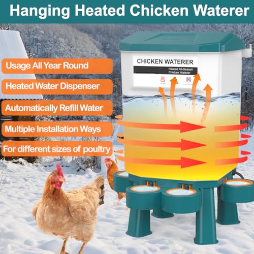 Hanging Heated Chicken Waterer, 3 Gallon Plastic Chicken Water Heater Heated Poultry Drinker, Detachable Legs, Winter and Summer Dual-use, Poultry Water Heater for Chicken Goose Duck - Dark Blue - color: Dark Blue, size: 3 Gallon