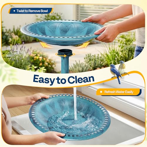 VIVOHOME Bird Bath for Outside, Polyresin Pedestal Birdbath, Blue | Weather-Resistant, 20-Inch Bowl, 28-Inch Height, for Outdoor/Garden, Bird-Friendly, Easy to Clean - color: Blue