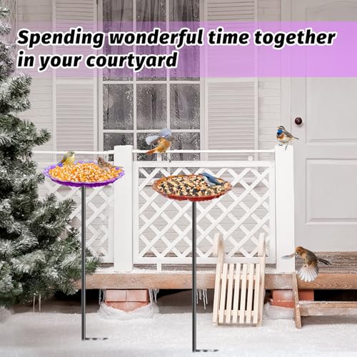 2PCS Hummingbird Bird Bath for Outside, Freestanding Metal Flower BirdBaths Bowl with Stake, Detachable Birdfeeder for Outdoor Yard Lawn Garden Decor (2PCS-Purple-Orange) - style: 2PCS-Purple-Orange