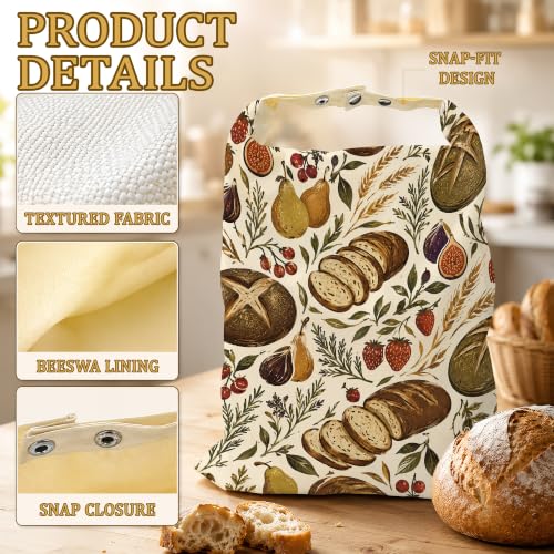 2 Pack Beeswax Linen Harvest Wheat Bread Bags, Reusable Fresh Keeping Bags for Sourdough & Baguette, Freezable Portable Bread Storage Container 17×13'' - color: Harvest Wheat