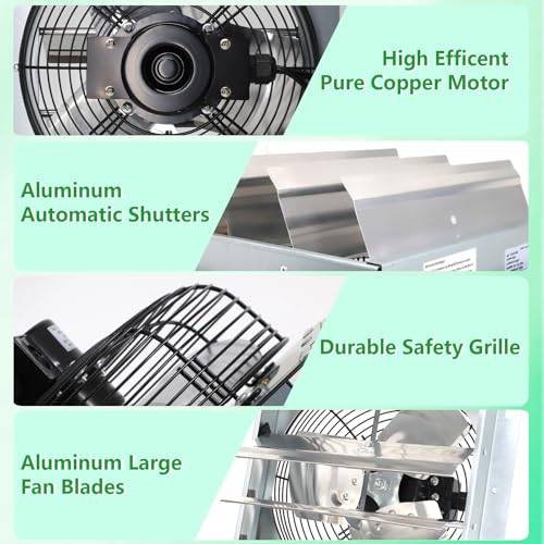 Shutter Exhaust Fan with Thermostat & Speed Control, 1030 CFM,1688RPM, Upgrade 12 inch Wall Mount Attic Vent Fan for Chicken Coops, Greenhouse, Gable, Barn, Garage, Shed Ventilator - color: With Speed Control & Thermostat, size: 12inch