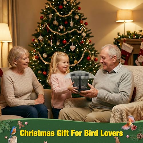 Kingsyard Rain-Resistant Metal Mesh Bird Feeder for Outdoor Hanging | Large Clear Dome, Top-Fill Design, Weather-Resistant Metal, Dual Mesh for Different Seeds, Easy to Clean - color: Black