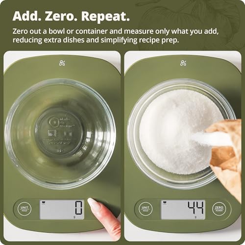 Greater Goods Food Scale, Slim & Compact Build, 1g Precision (Moss Green) | Digital Kitchen Scale for Cooking, Meal Prep & Portion Control, Tare, Auto Shut-Off, g/oz/lb/ml Conversion & Calorie Tracking - color: Moss Green