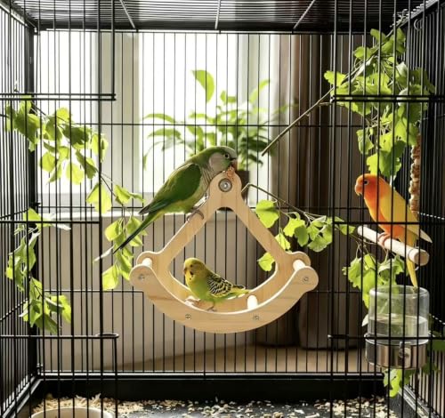 Bird Perch Toy for Window and Cage,Interactive Rocking Parakeet Toy and Perch, Wooden Birds Enrichment Toy for Parrot,Toy Fun and Accessories Suitable for All Medium Birds,Natural.