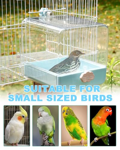 Hanging Bird Bath for Cage, 3 in 1 Multifunction Bird Bath/Bowl/House, Bird Cage Accessories Suitable for Small to Medium Birds Parakeet, African Grey, Conure, Cockatiel(6.8X6.8X6.8 inch Turquoise) - color: Turquoise