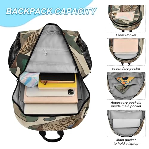 Duck Camo Camouflage Backpack with Lunch Bag for Boys Girls, Travel School Backpack Set - color: Brown and Green