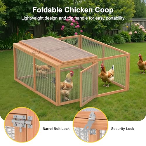 GOJOOASIS Wooden Chicken Coop Portable Rabbit Run Foldable Outdoor Pen | Chicken Playpen for Outside, Duck Enclosure, Small Animal Cage with 2 Accesses & Ventilating Wire, for Garden Backyard - color: Wood