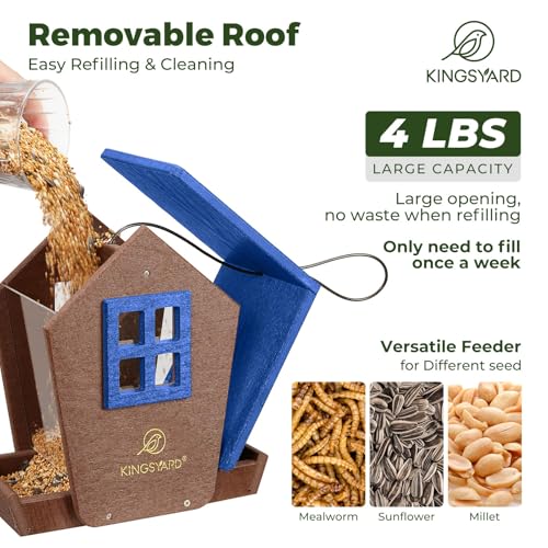 ingsyard 4 lbs Large Bird Feeder House for Outdoors Hanging | Recycled Poly Lumber, Weatherproof Roof, Hopper Bird Feeders for Cardinal Bluebird, Garden Yard Outside Decor, Blue - color: Blue