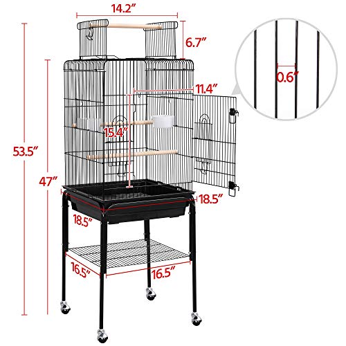 Yaheetech 53.5" Open Top Parrot Bird Cage with Detachable Rolling Stand, Roof Play Flight Cage for Cockatiels, Sun Conures, Green Cheek Conures & Small to Medium Parrots