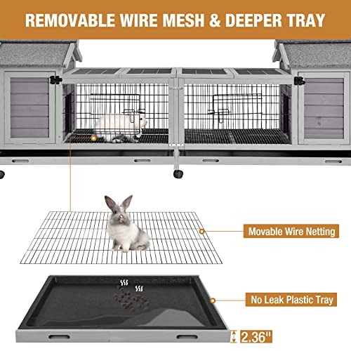 GUTINNEEN Rabbit Hutch Indoor Outdoor Bunny Cage Upgrade Large Space for Rabbit,Guinea Pig,Bunny and Other Small Animals,On Wheels Move Easily. - size: 80.1"L x 22.8"W x 28.6"H