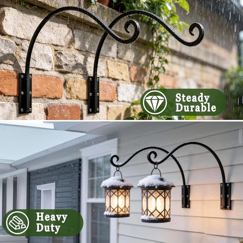 Heavy Duty 22 Inch Plant Hangers Bracket Outdoor 2 Pack Bird Feeder Hanger | 80LBS Capacity, Rust-Proof Metal Wall Hook, Enhanced 6-Hole Base, For Hanging Plants, Bird Feeder, Wind Chime, Flower Baskets - size: 22in-2Pack