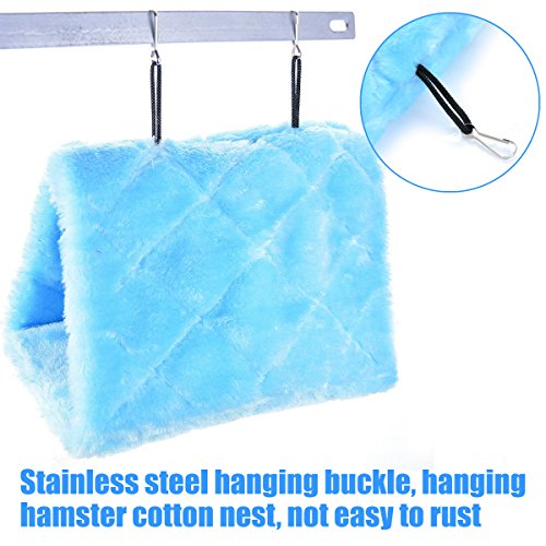 MOACC Winter Warm Bird Nest House Shed Hut Hanging Hammock Finch Cage Plush Fluffy Birds Hut Hideaway for Hamster Parrot Macaw Budgies Eclectus Parakeet Cockatiels Cockatoo Lovebird (M, Blue) - color: Blue, size: M