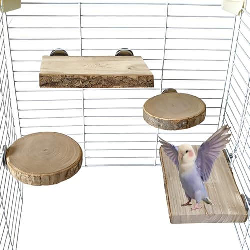 Hamiledyi Wood Bird Perch 4 Pcs Natural Bird perches Wooden Stand Platform or Budgie Conure Parrot Parakeet Cockatiel Lovebird - size: 3.9x2+6.1x2in