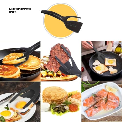Kitchen Spatula Set of 2, Black Nylon Egg Flipper Turner- Pancake Spatula Stainless Steel, Dishwasher Safe, 2-Piece Multipurpose for Cooking, Breakfast and BBQ (2, Black and Silver)