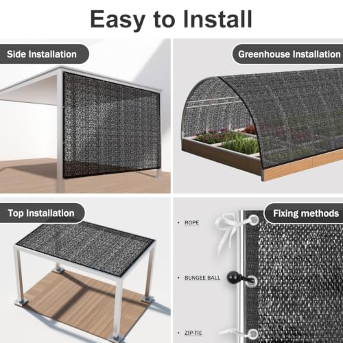 SUNNY GUARD Sun Shade Cloth, 6 x 8 FT Black HDPE Mesh | 65-75% Breathable shade cover creates a cooler space for plants, vegetables, greenhouses, patios, chicken coops, and kennels - color: 70 SHADE-BLACK, size: 6 FT x 8 FT