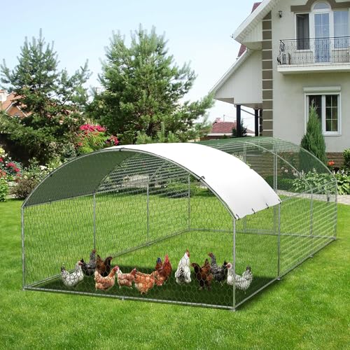 Garvee Metal Chicken Run, 9.8 x 19.7 x 6.6 Ft Metal Chicken Coop for Yard with Waterproof and Anti-Ultraviolet Cover, Dome Roof Walk in Chicken House, Poultry Cage for Hen, Duck and Rabbit - size: 118.1"L x 236.2"W x 78.7"H