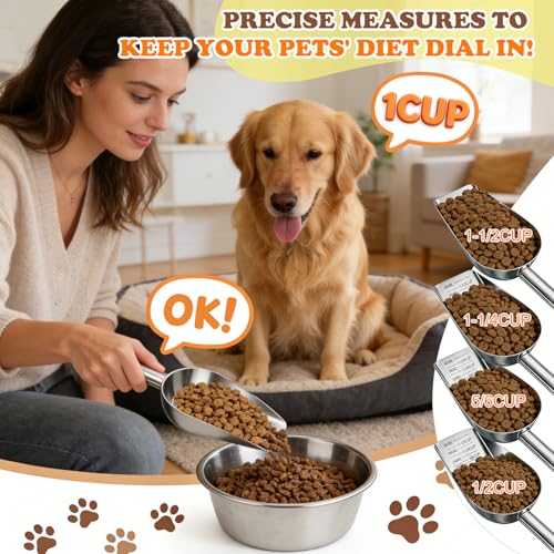 Dog Food Scoop Stainless Steel with Long Handle, Precise Measuring Cups | 1.5, 1 1/4, 1, 3/4, 1/2 Cup, Pet Scoop for Cats, Rabbits, Animals, Metal Spoon for Dog Food Storage (2CUP) - size: 2CUP