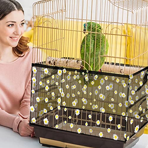Daoeny Large Bird Cage Cover, Bird Cage Seed Catcher, Adjustable Soft Nylon Mesh Net with Daisy Pattern, Birdcage Cover Skirt Seed Guard for Parrot Parakeet Macaw Round Square Cages (Black) - color: Black, Daisy Design