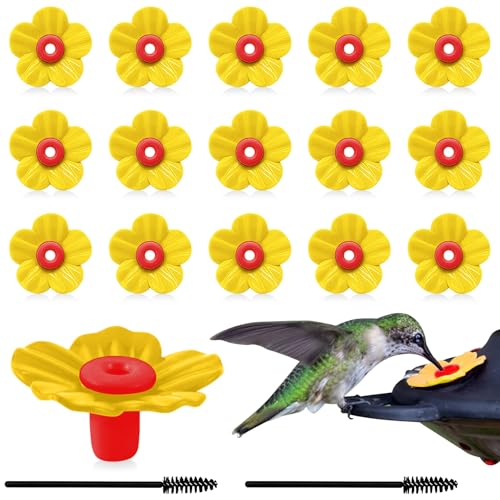 16 Sets Hummingbird Feeder Replacement Flowers with 2pcs Humming Bird Feeder Cleaning Brushes, Replacement Flowers for Hummingbird Feeder Parts for Garden,Patio,Yard&Outdoor Hanging Feeder - color: Yellow