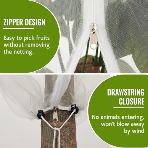 2 Pack Fruit Tree Netting Bags with Zipper and Drawstring, 4 x 5ft Ultra Fine Mesh Garden Netting Plant Cover, Bird Netting for Blueberry Bushes, Fruit Trees, Flowers (White, 4 x 5 ft) - color: White, size: 4 x 5 ft