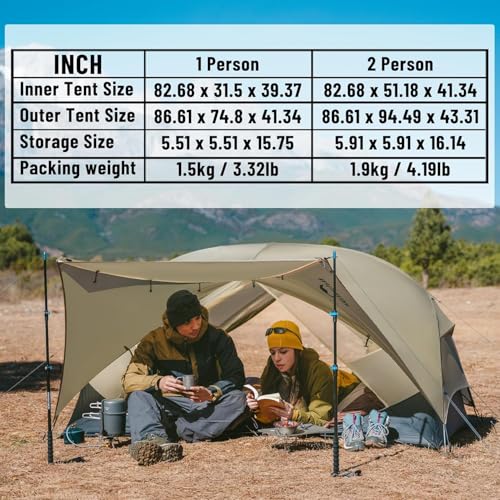 Naturehike Mongar 2 Person UL Camping Tent | PU2000mm+ Waterproof 1-2 Person Backpacking Tent, Ventilation System, Multi-Mode Double-Layer Freestanding for Hiking Travel - color: Grey, size: 2 person