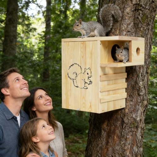 Extra Large Squirrel House for Outside, Squirrel Box with Predator Guard | Pine Wood Squirrel Nesting Box Outdoor, with Exterior Porch, Suitable for Squirrel Families and Chipmunks, Easy to Assemble - size: Extra Large: 11"wide
