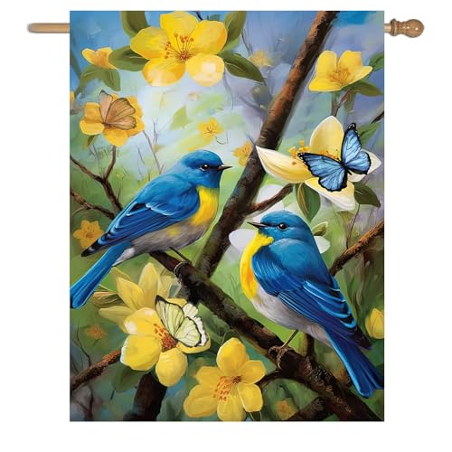 Large Spring Summer House Flags 28x40 Double Sided Bluebird Garden Flag Floral Birds Flag for Outside Porch Yard Outdoor Flower Garden Decor - color: bird