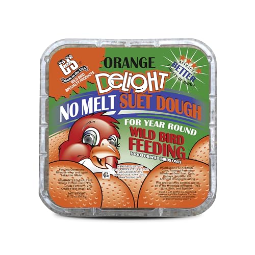 C&S EZ Fill Deluxe Suet and Snak Feeder, Holds One 56-Ounce Suet Cake | Hanging bird feeder with steel roof, platform base, top-opening suet cage for multiple standard suet cakes - style: Orange 12-Pack