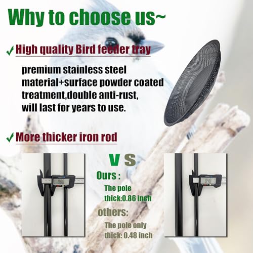 Standing Bird Feeder Tray,11.8" Stainless Steel Large Platform Bird Feeder Mesh Seed Tray with Adjustable Heavy Duty Stand Birds Feeder Pole for Outside Wild Birds in Garden Backyard - size: Stand Bird Feeder Tray