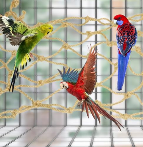 20"x16" Bird Climbing Rope Net, Parrot Swing Hammock for Cage | Bird-Safe Jute Rope, Non-Toxic, Hang-Ready, Tool-Free, For Parakeets to Macaws, Climb, Swing & Chew, Check Fit for Tiny Birds