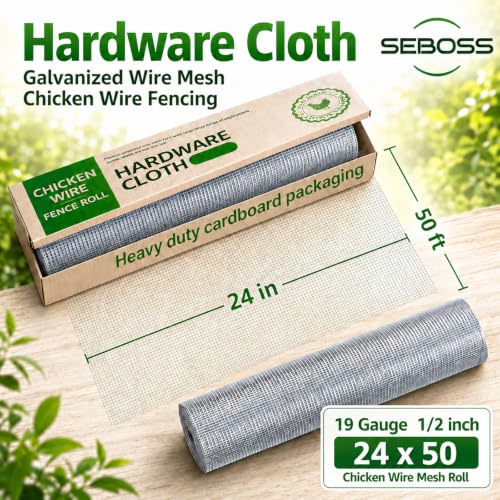 Hardware Cloth 1/2 inch Chicken Wire Fencing 24 in x 50 ft 19-Gauge | Hot-dip Galvanized After Welding Wire Mesh Roll Garden Fencing Tree Guard Hardware Mesh Rabbit Cage Wire Fence - size: 1/2inch 24''x50'