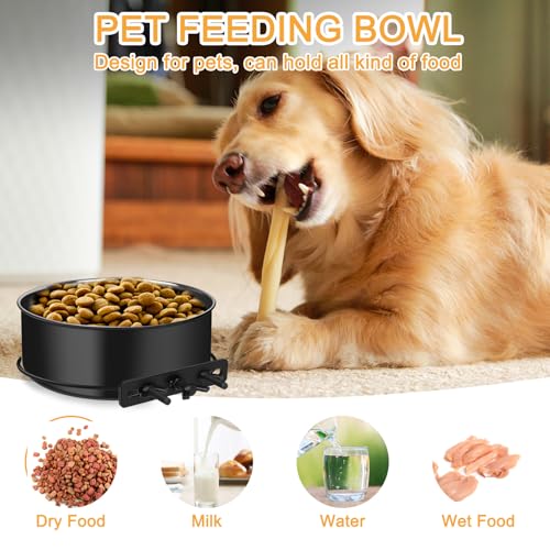 Dog Crate Bowls Hanging No Spill, ShineMe 60oz & 40oz Stainless Steel Dog Kennel Food and Water Bowls Mountable for Large and Medium Pets (7.0 x 3.7” & 6.2 x 2.5”) - color: Black, size: L (7.0x3.7'' & 6.2x2.5'')