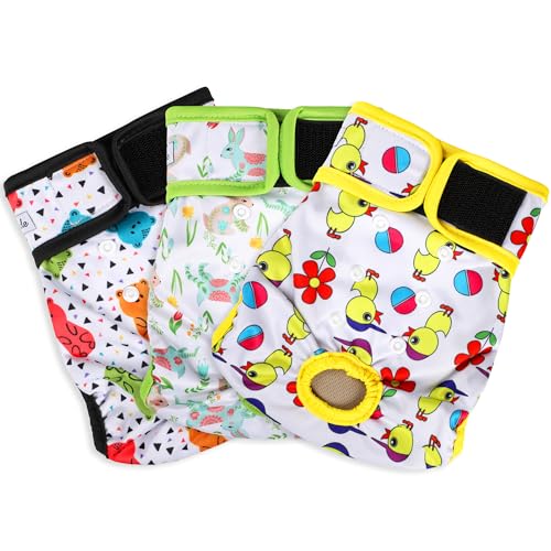Washable Female Dog Diapers - Premium Reusable Diapers for Doggie in Heat - Highly Absorbent Dog Diapers Female for Pet Incontinence with Adjustable Snaps(Animals, S) - color: Animals, size: Small（New Born-11.5“Waist）