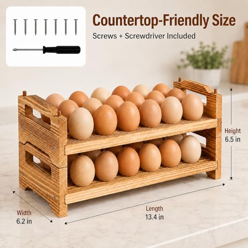 Wooden Egg Holder Countertop, Holds 36 Eggs, 2-Tier Stackable Fresh Egg Rack for Kitchen Counter – Pine Wood Farmhouse Egg Basket for Backyard Chicken Eggs, Detachable Organizer for Gathering Storage - color: 3 Eggs - 2 Tier Square