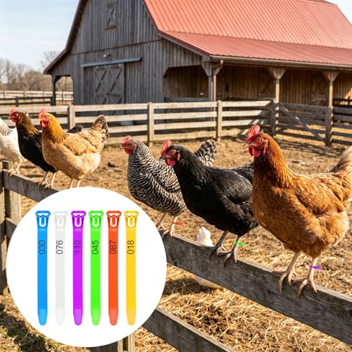 120Pcs Leg Bands for Chickens, Numbered Chicken Leg Bands 1-120 | 6colors(20 Each),Numbered 1-120.Pp Plastic,Self-Locking,Fluorescent.For Poultry Tracking,Chickens