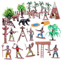 31Pcs Native American Figures Set, School Project Diorama for Kids | Realistic Indian Village Educational History Toys with Tepees, Totems and Fences, Ideal Teaching, Pretend Play and Kids Gifts - style: Native