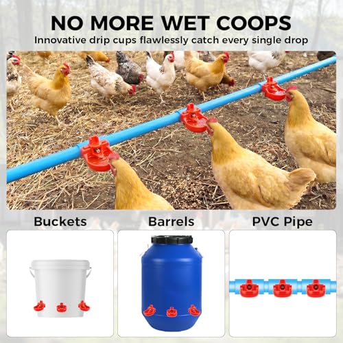 Automatic Chicken Water Nipples and Chicken Water Cups with Drip Catchers, Leak-Proof Gravity Fed Poultry Watering System with Drill Bit for Hens, Ducks and Quails (8 Pack) - color: 8 Pack